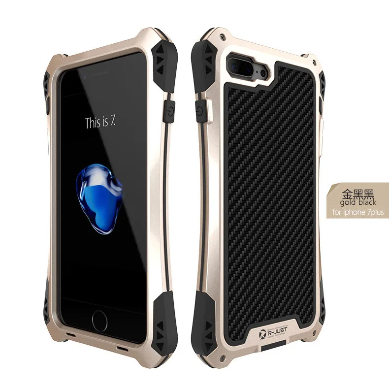 R-just брендовый чехол из углеродного волокна для iphone 7, водонепроницаемый противоударный металлический алюминиевый чехол для iphone 7 plus со стеклянной пленкой