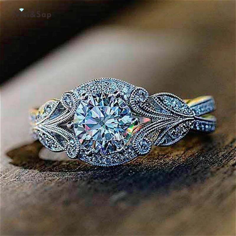 Visisap Ретро Кольца с листьями для женщин винтажные обручальные кольца Блестящий