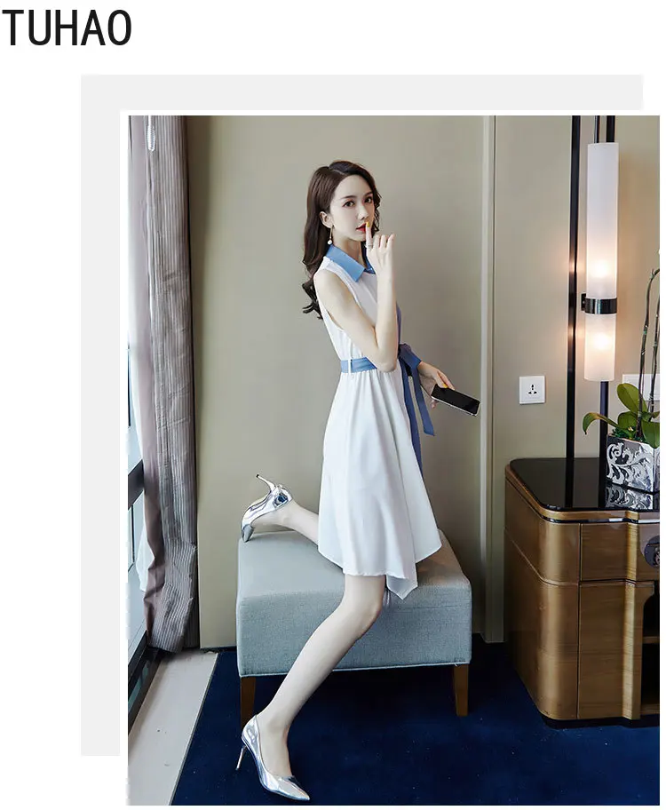 Платье женское летнее без рукавов с воротником-рубашкой | Женская одежда