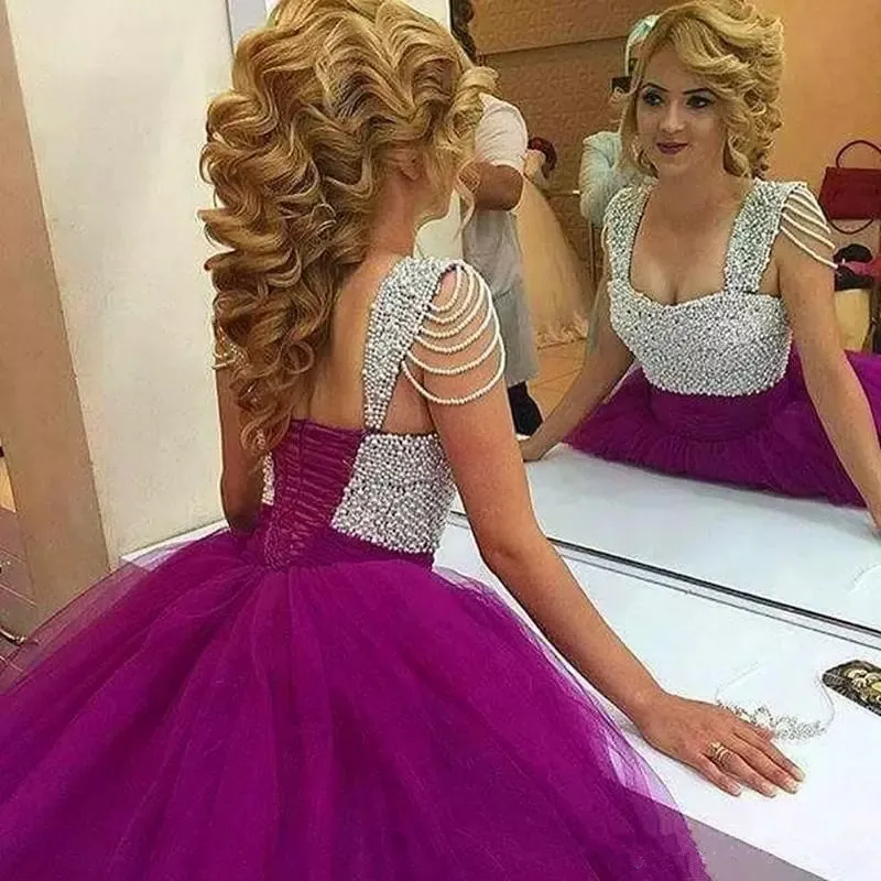 purple pearl Quinceanera Dresses Scoop Ball Gown Beading Vestidos De 15 Anos Debutante Gowns Plus Size 2020 Custom made size co