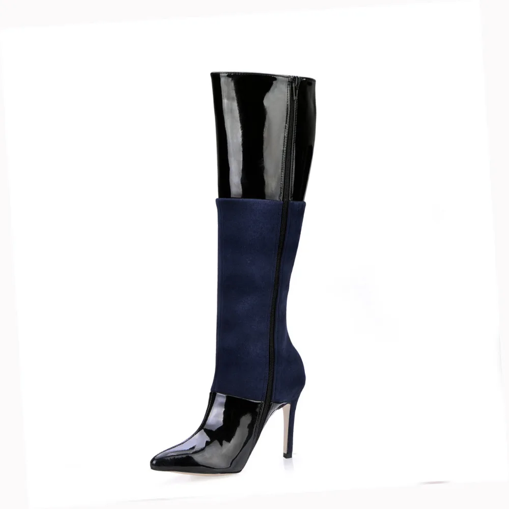 Осенние женские сапоги из лакированной кожи с острым носком привлекательные до