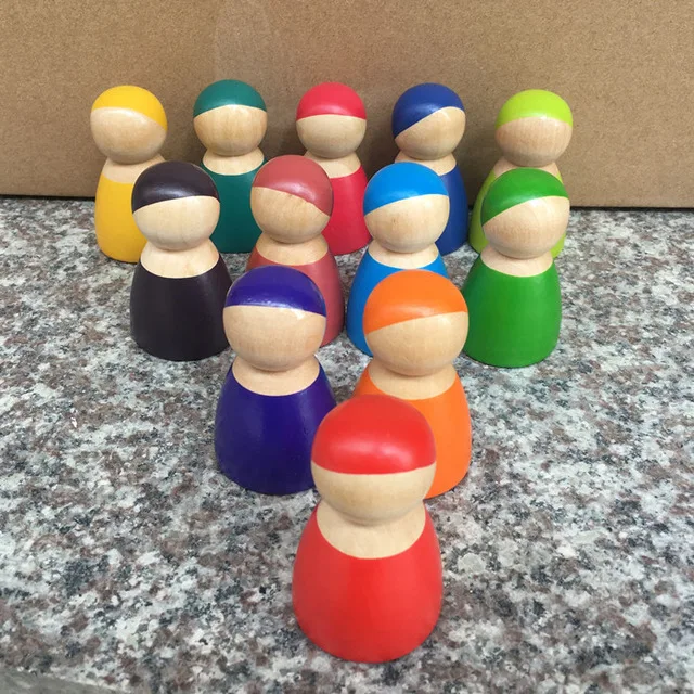 12pcs pegdoll 11 шт полукруг радужные блоки деревянные игрушки для детские парные с 12 шт большие радужные блоки Строительные шкафы для хранения подарок - Цвет: 12pcs pegdoll