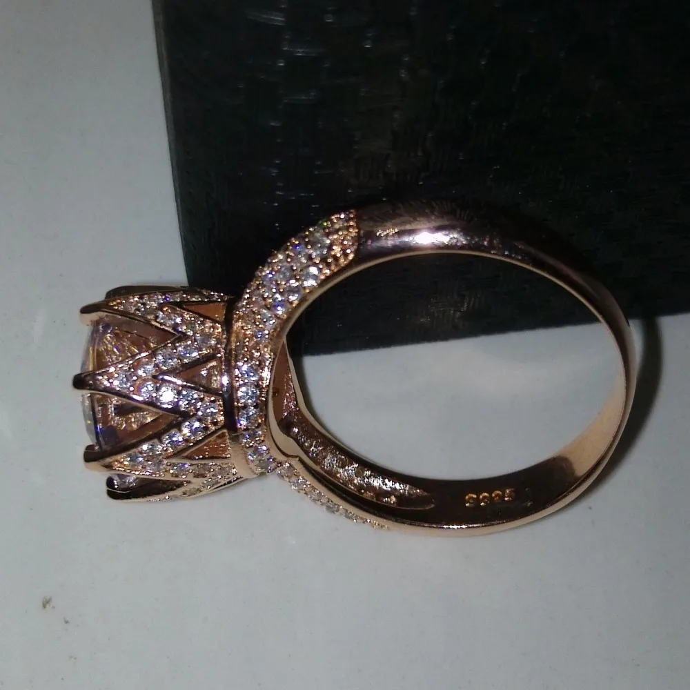 Choucong кольцо из розового золота с круглой огранкой 8ct камень 5A Циркон Cz 925 пробы серебро Женское Обручальное Кольцо