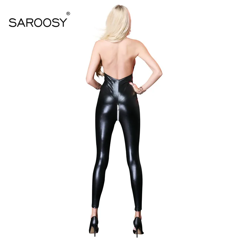 SAROOSY сексуальный Wetlook из искусственной кожи боди с открытой промежностью для