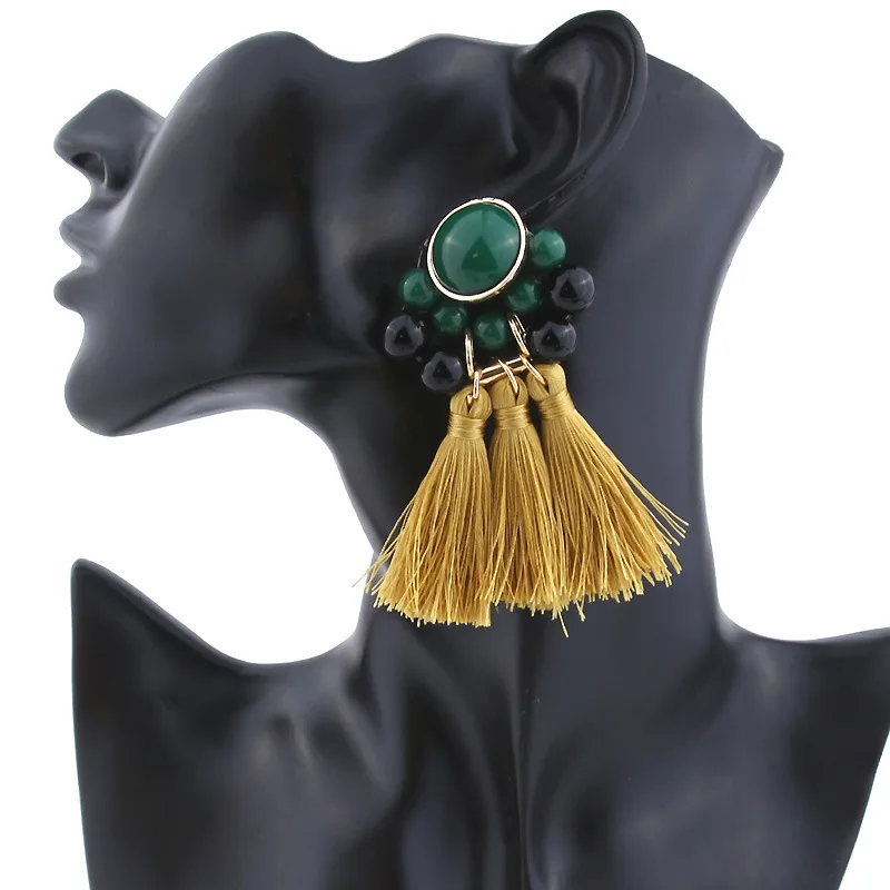 LUBOV красочные с бахромой висячие серьги винтажные полимерные камни