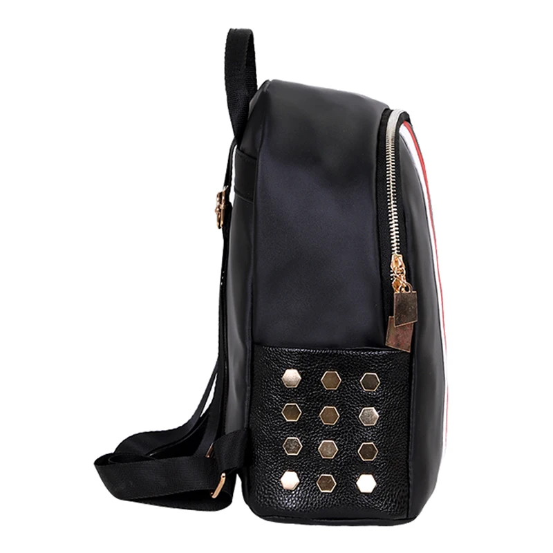 Fashion day pack женщины рюкзак черный сумка с заклепками Повседневная Золотой молнии