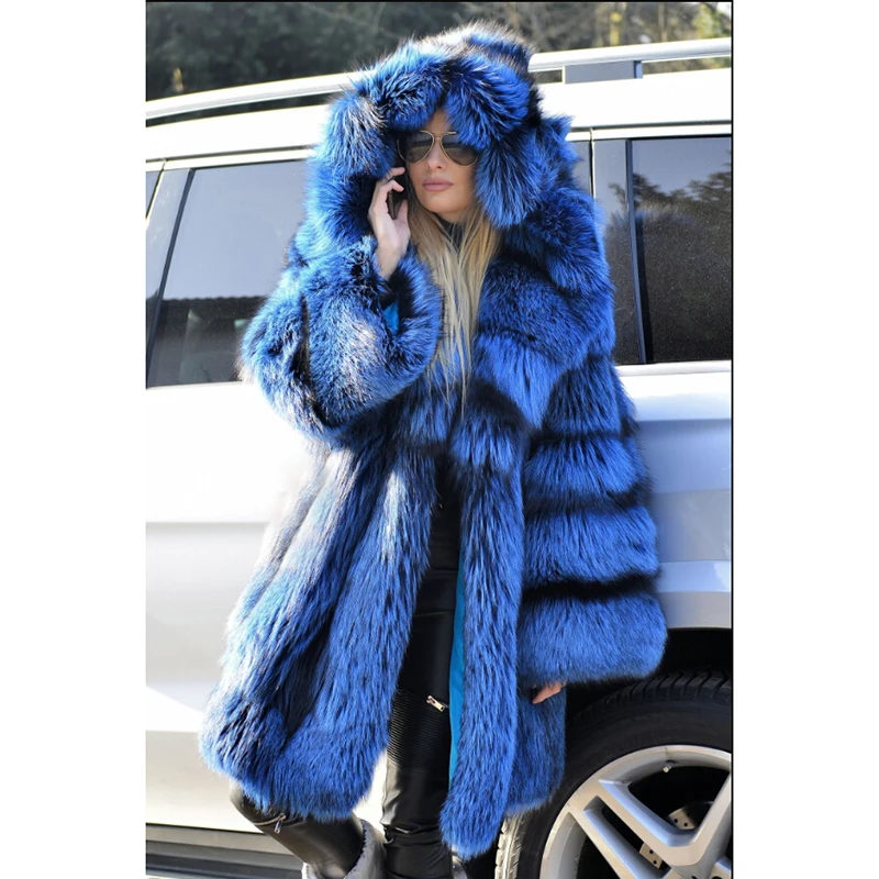 Женская шуба из натурального Лисьего меха TOPFUR теплая толстая зимняя с капюшоном