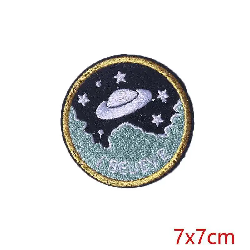 Черный никель Нашивки Prajna UFO Alien Planet, вышивка, железные нашивки для одежды, сделай сам, нашивки на одежду, наклейки для аппликаций, для декора куртки - Цвет: Черный никель