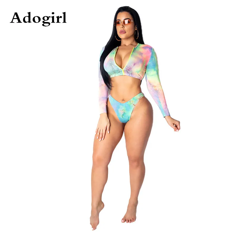 Пляжный комплект из 2 предметов с красочным принтом короткий топ на молнии