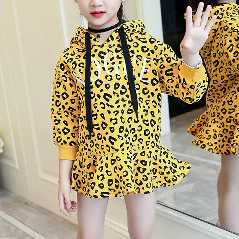 turmeric 4-12T Girls Dress autumn winter Clothes Thick Warm Kids Toddler baby dress for girl Leopard Christmas Dresses - Цвет: turmeric