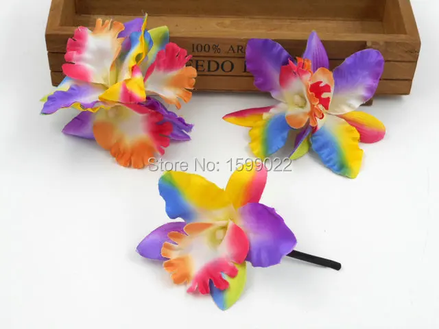 3 шт./лот цветная Радужная ткань Орхидея заколка для волос шляпка цветок