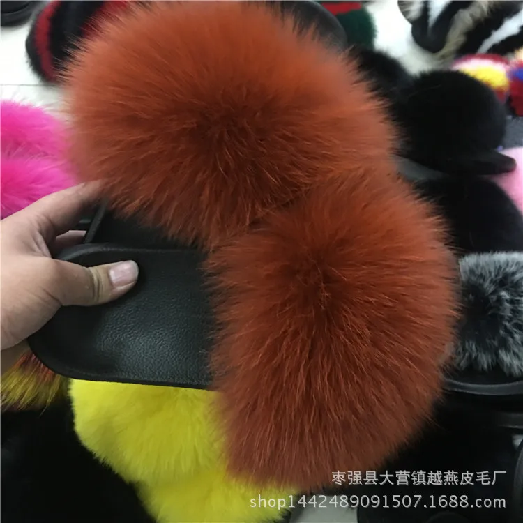 Женские меховые тапочки из лисьего меха домашние пушистые Плюшевые Пушистые