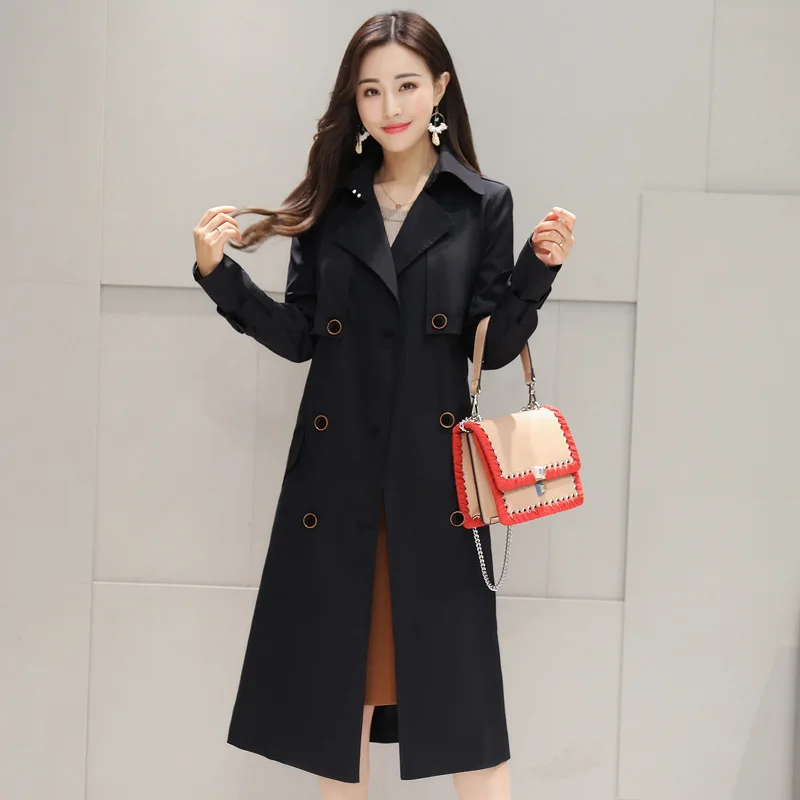 Тренч Женский длинный двубортный с защитой от ветра на весну и осень Y1405 |