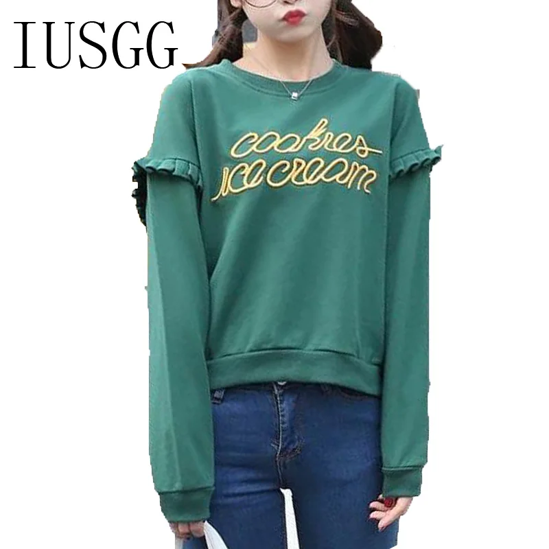

New Design Women Sweatshirt Fashion Streetwear Fleece Winter Tops Lotus Leaf Autumn Pullover Casual Embroidery Letter Hooded