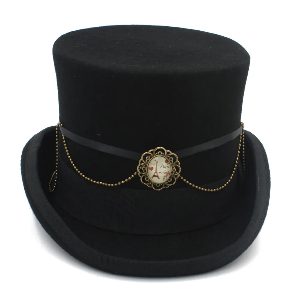Черный 100% шерсть DIY Fedora Шляпа стимпанк шляпа для женщин паровой панк Шестерня топ