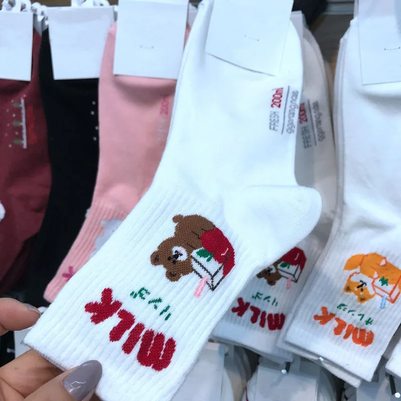 [COSPLACOOL] Новинка Теплый Письмо молоко Носки милые забавные Harajuku Мультфильм Белый