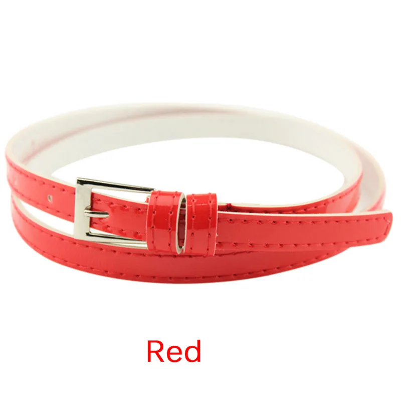 

Women Faux Leather Belts Candy Color Thin Skinny Waistband Adjustable Belt