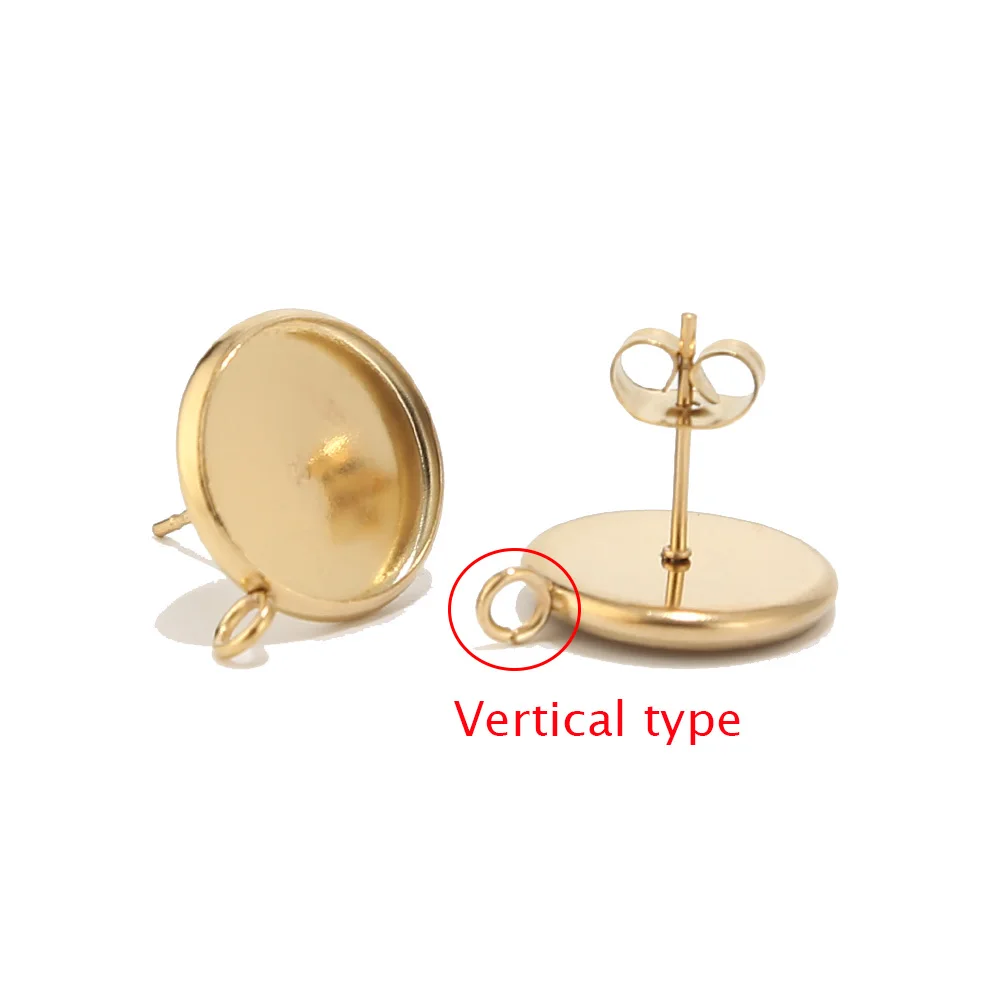 12mm Gold Vertical 40 шт Золотые/серебряные серьги посты наборы серег-гвоздиков Bezels кабошоны Tacks с петлей 12 мм набор клеевых подушек - Цвет: 12mm Gold Vertical