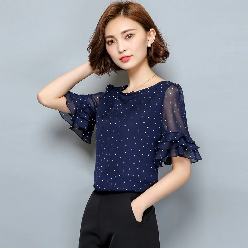 Блузки 2018 модные женские топы летняя шифоновая блузка с коротким рукавом женская