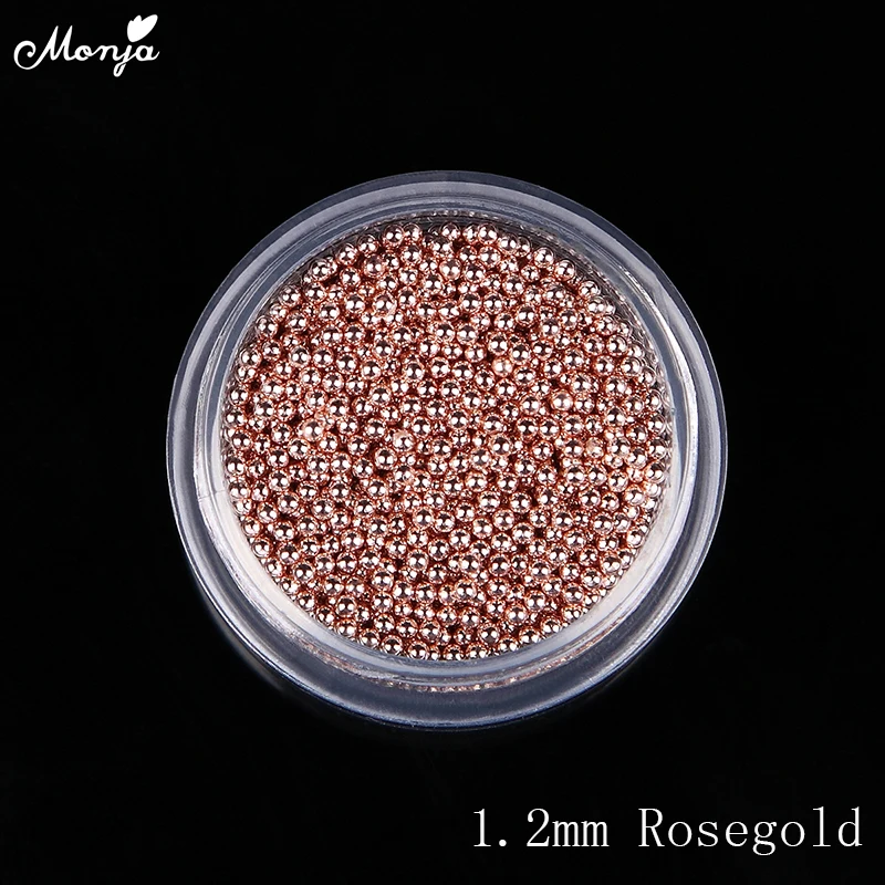 1.2mm Rosegold Monja золотые наклейки для ногтей Серебряный Черный Розовый Золотой металлический икра бусины использовать для Стразы Жемчуг Шарм украшения аксессуары - Цвет: 1.2mm Rosegold