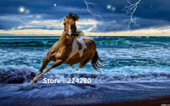 Скакающая лошадь морская волна для вышивки сделай сам Набор крестом