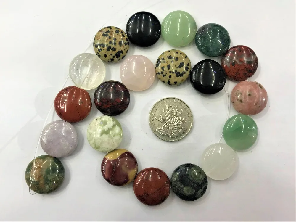 20mm Natural Coin Round Shape Assorted Stones Semi Precious Beads DIY Loose beads Strand 15 inches Wholesale For | Украшения и