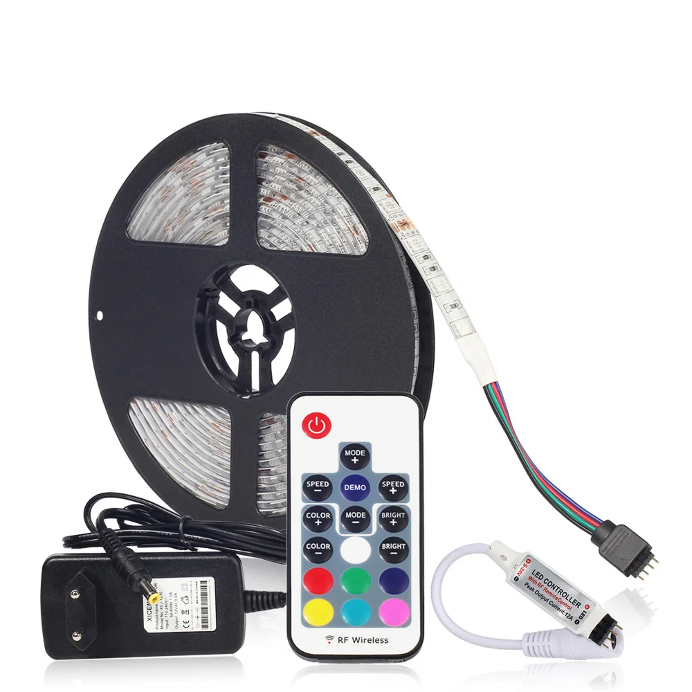 5050 RGB Светодиодные ленты Водонепроницаемый 5 м 300LED DC 12 В светодиодные полосы гибкий неон Клейкие ленты с пульта дистанционного управления RGB и 3A 36 Вт Мощность