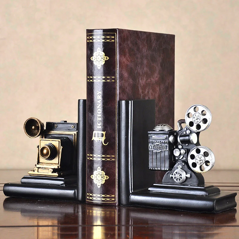 a Pair Creative Synthetic Resin Bookend Shelf Retro Camera Bookend Holder Office Supplies Home Decoration Book Stand