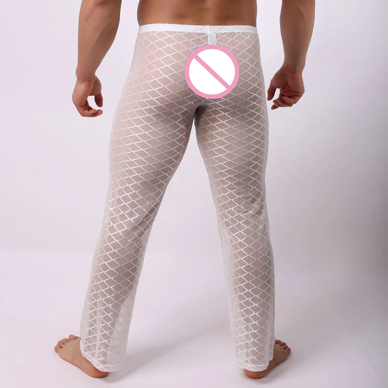 Пикантные мужские прозрачные длинные брюки дышащие тонкие пижамные черные белые