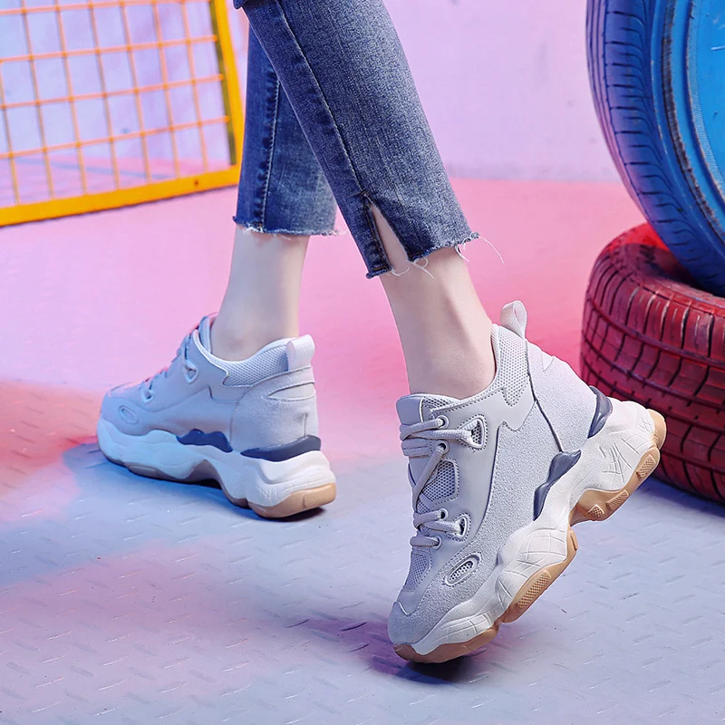 Женская повседневная обувь дышащая 9 см Увеличение роста на платформе спортивная