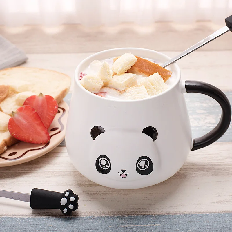 Cute Cartoon Panda Cup with Lid Spoon Home Office Coffee Mugs Chinese Milk Breakfast Kids Cups Christmas Gifts | Дом и сад