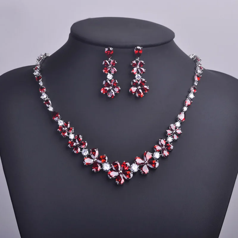 Высокое качество марка ювелирные комплект серьги ожерелье AAA CZ циркон цветок