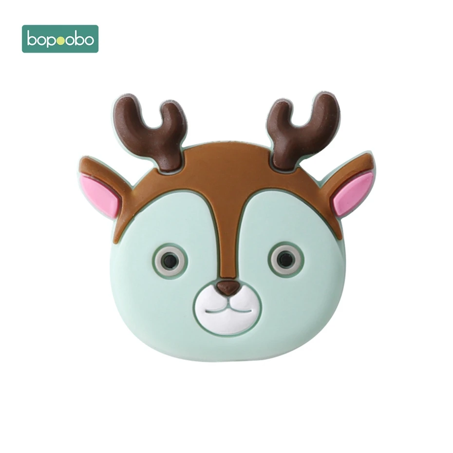 Mint Deer Bopoobo 3 шт. мини силиконовые бусины в виде животных, детский прорезыватель, Силиконовый грызунок «кролик», шарик, миниатюрный стержень для детей, силиконовый прорезыватель, ожерелье - Цвет: Mint Deer