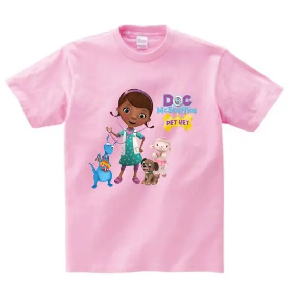 Pink childreT-shirt Doc mcstuffins/футболка для девочек 2, 3, 4, 5, 6, 8, 10, 12 лет, Детская летняя футболка, хлопковая Детская футболка с короткими рукавами для маленьких девочек, MJ - Цвет: Pink childreT-shirt
