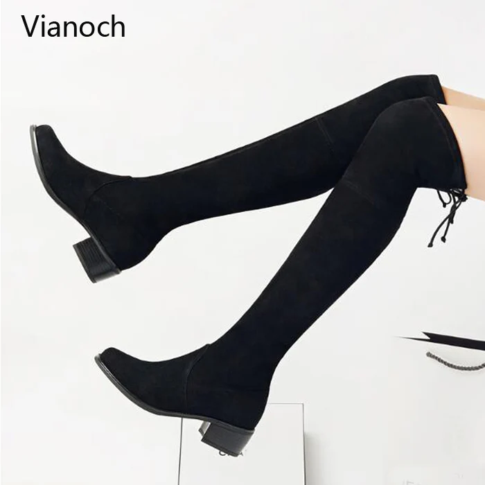 Новые модные женские сапоги Vianoch до колена эластичная ткань плоская подошва