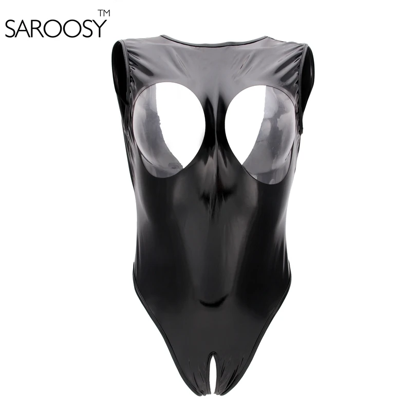 Пикантное эластичное виниловое черное боди SAROOSY из пвх для женщин с высоким