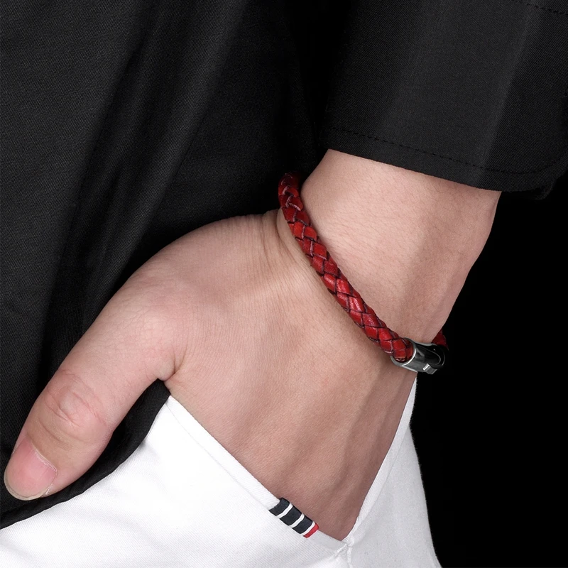 Mozo Fashion оптом подвеска из натуральной кожи браслет Для женщин туфли ручной работы серебристого цвета; Браслеты Мода с застежкой на запястье, красный