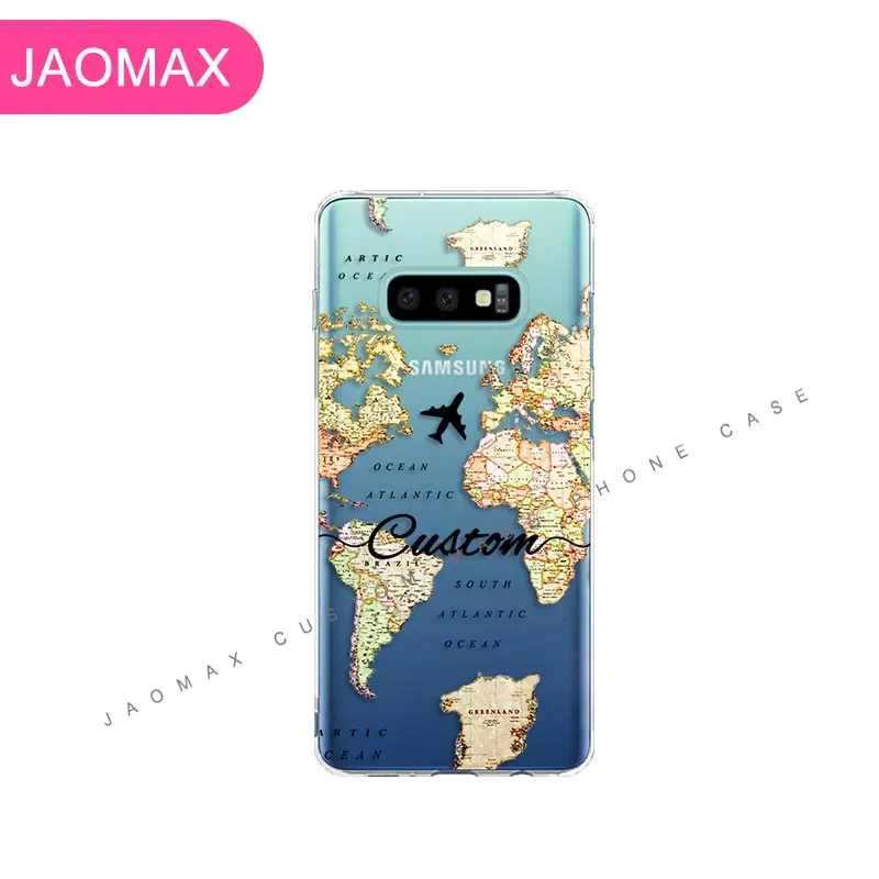 Jaomax Мягкий чехол из ТПУ с Стекло пользовательские карты мира, чехол для телефона для samsung S10 рlus Lite A5 S9 S8 плюс S6 S7 край A8 путешествие самолет крышка