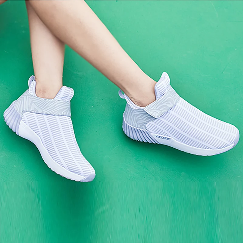 Onemix Women Sneakers Woman Casual Hook Loop Shoes Platform Height Increasing Breathable knitting Shoes High Top White Sneakers