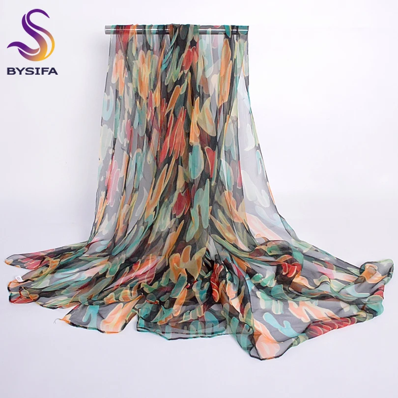 New Blue Orange Silk Scarf Printed 2016 Brand 100% Pure Scarves Wraps Spring Autumn Female Large Size Long |
