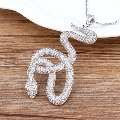 With Link-Silver Высокое качество большой золотой Змеиный дроссель кулон амулеты ювелирные изделия Горячая мужчины женщины ожерелье роскошный кубический циркон Модный кулон, ювелирные изделия - Окраска металла: With Link-Silver