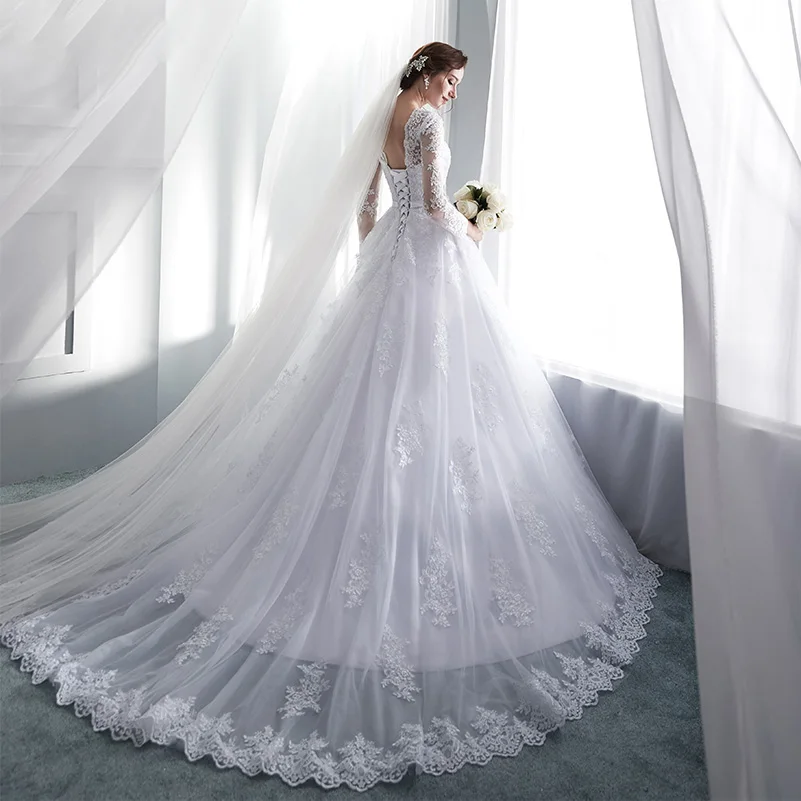 SIJANE Vestido De Noiva с круглым вырезом и длинными рукавами свадебное платье кружевное