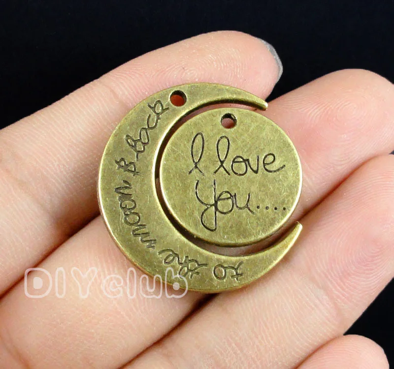 10 компл.-античное серебро/бронза/золото I Love You To The Moon And Back Charm подвеска 29x27мм |