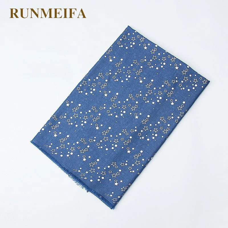 Женский хлопковый шарф RUNMEIFA однотонный серебряный с пятиконечной звездой