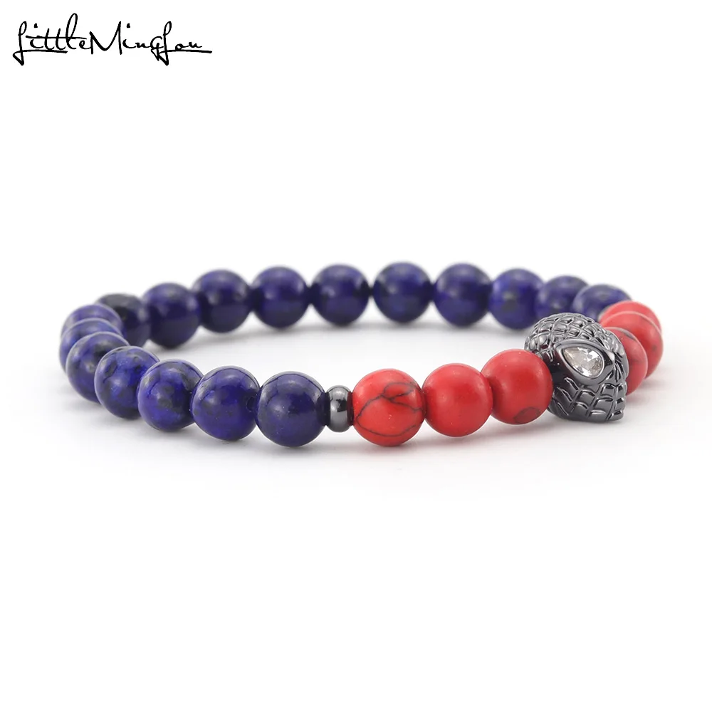 Маленький MingLou супергерой Человек-паук браслет бусины из натурального камня