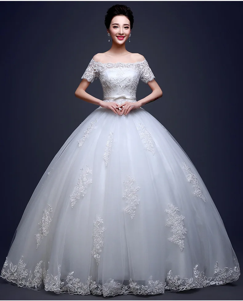 Cheap Wedding Dress 2019 Elegant Ball Gown Off Shoulder Lace Back Appliques Lace Princess Bridal Gowns Vestidos De Noivas