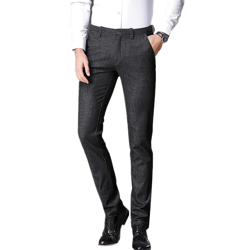 2018 новые мужские повседневные брюки деловые узкие темно серые размер 28