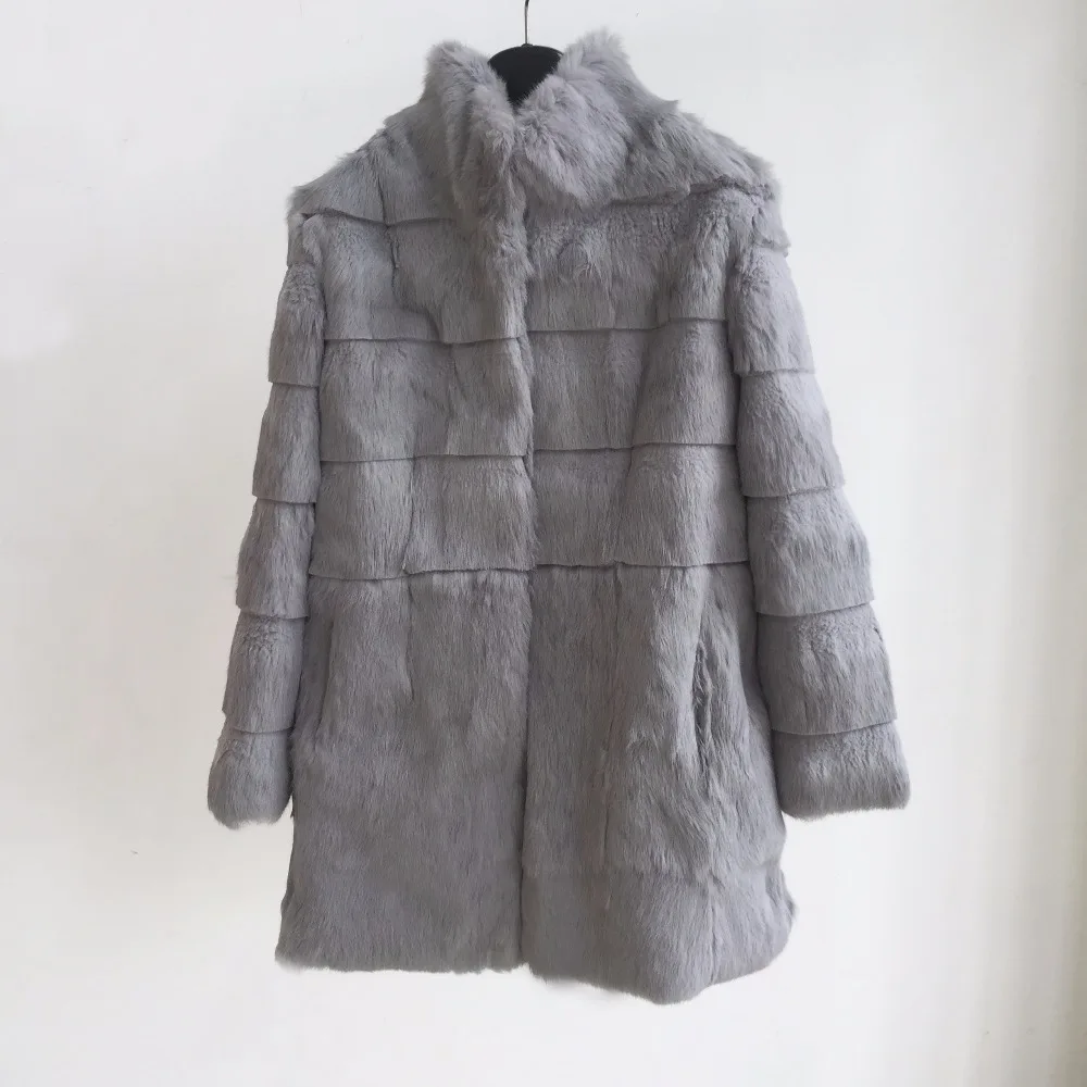 Женское длинное пальто на кроличьем меху натуральное зимнее большого размера