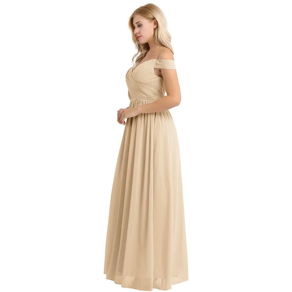 Женское шифоновое длинное плиссированное платье с открытыми плечами Vestidos Femme