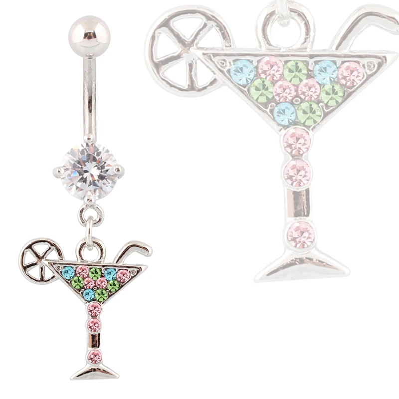 

Belly button rings Wineglass Zircon navel rings fashion women body piercing goblet cup body jewelry Wholesale 14G Surgical Steel